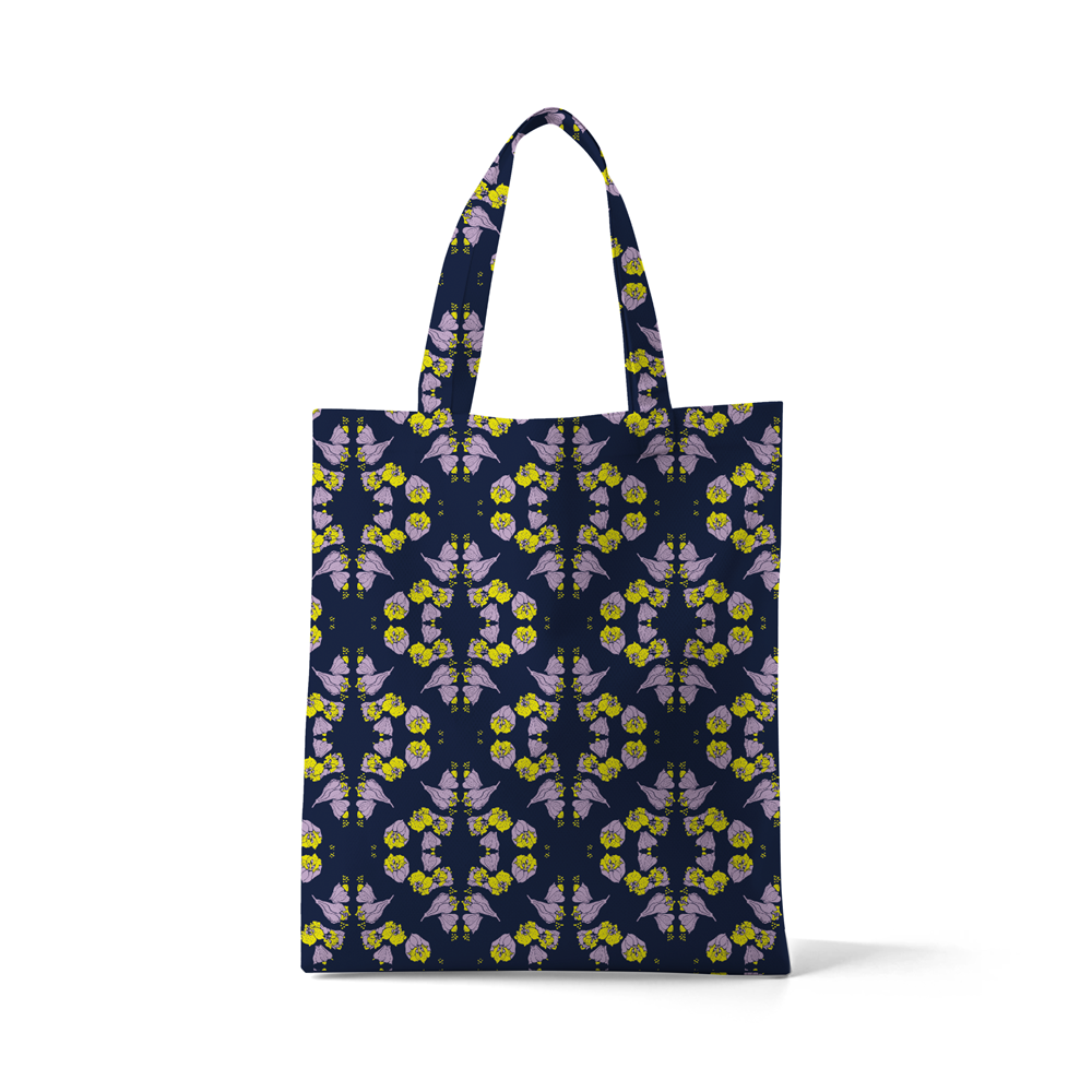 Alstroemeria Neon Purple Yellow tote bag by © Nanjala Design for UndaMeta