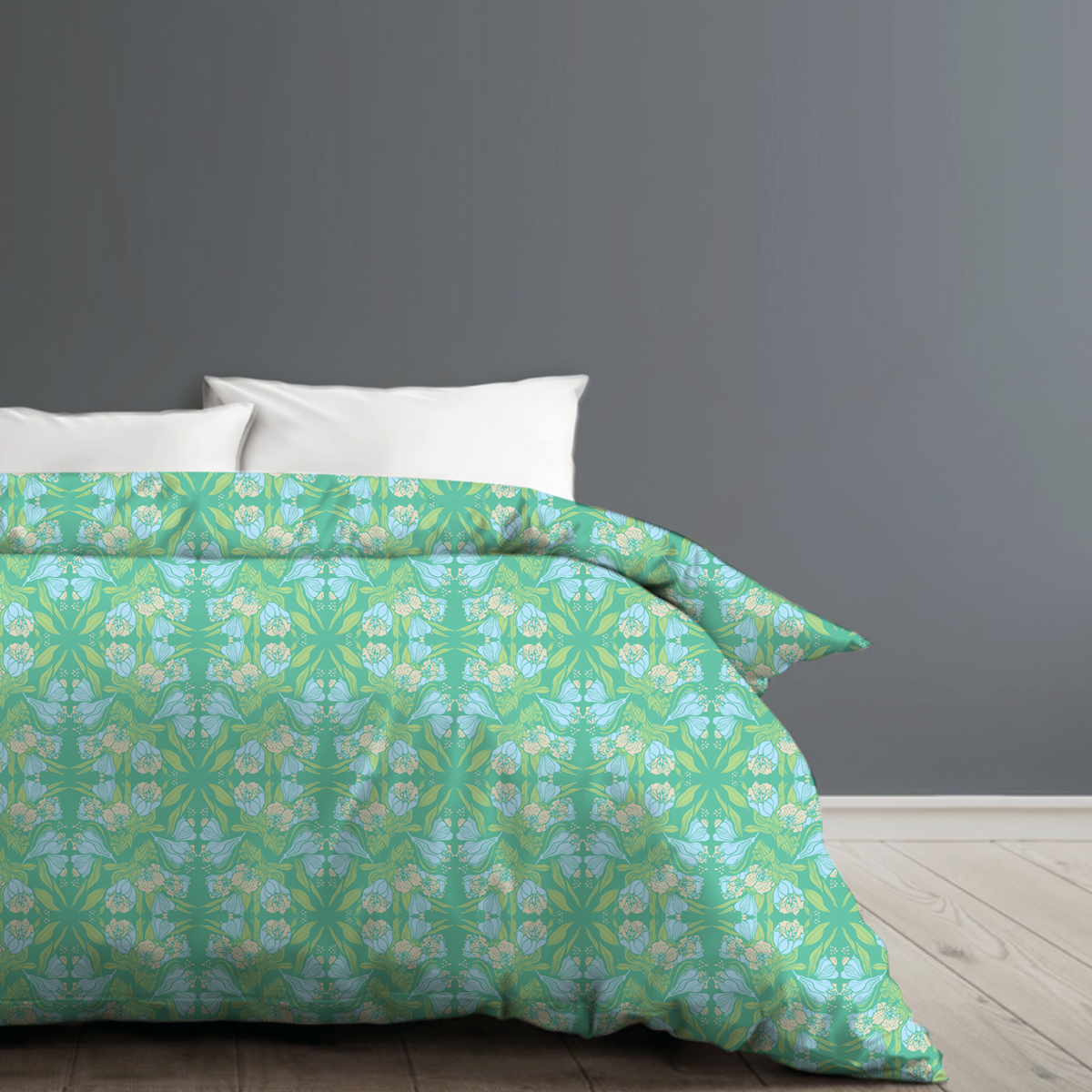 Alstroemeria Sea Green duvet cover by © Nanjala Design for UndaMeta