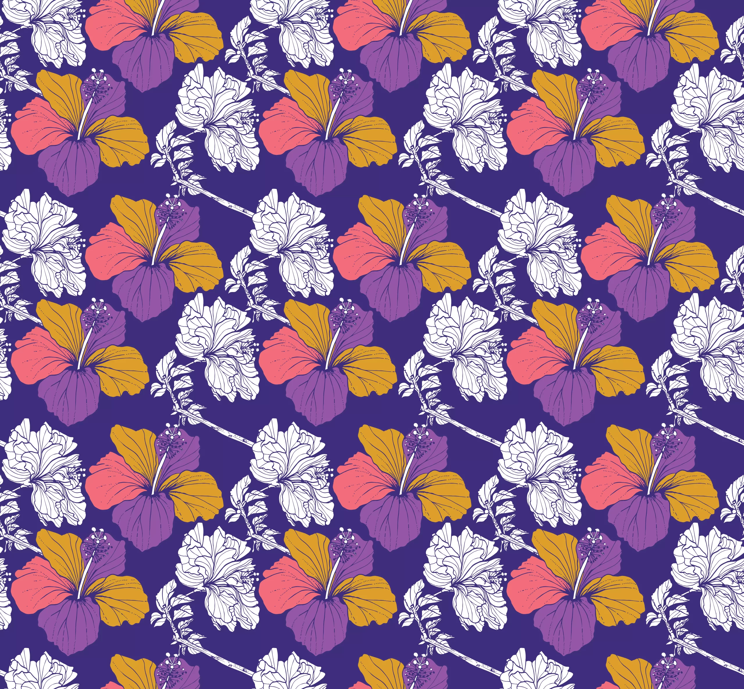 Hibiscus Pattern in Regal Purple by Nanjala Design