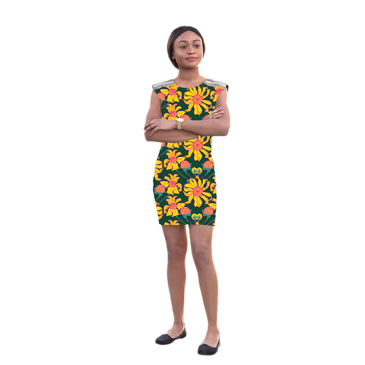 Mexican Sunflower Model wearing Tropics pattern design by © Nanjala Design for UndaMeta