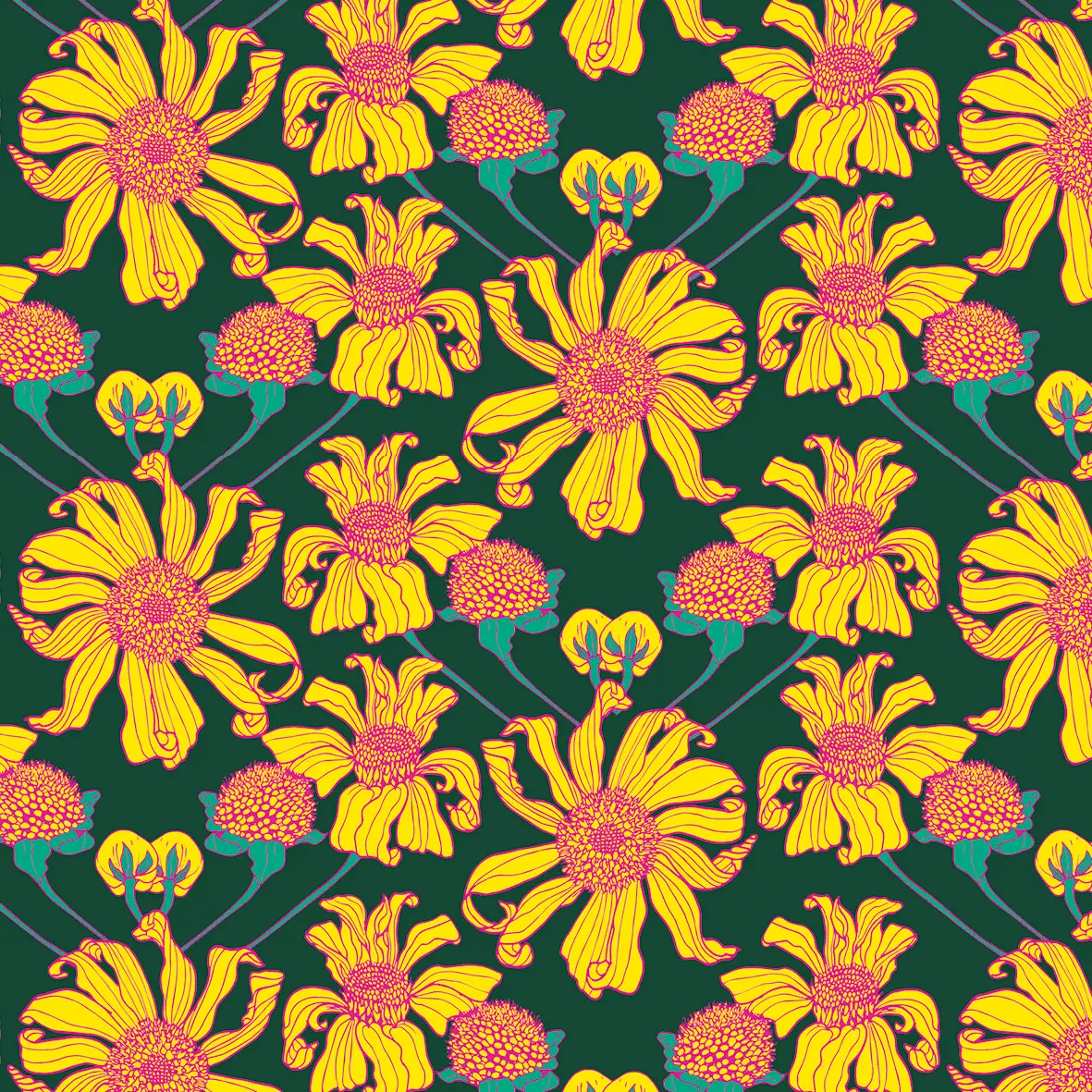 Mexican Sunflower Tropics pattern design by © Nanjala Design for UndaMeta