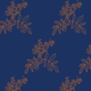 Schinus Rusty pattern design by Nanjala for Undameta. Colours in midnight blue and tan brown.