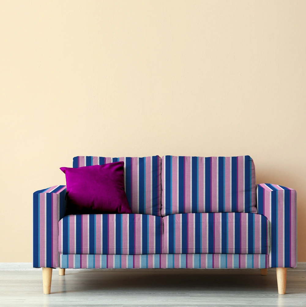 Retro Violet Stripes sofa set mockup by © 2025 Nanjala Design for UndaMeta