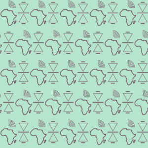 The Africa Connect Pattern features a compelling design with the African continent outlined in black as its centerpiece. Black triangles and dash lines create a networked, geometric effect, while a Wi-Fi symbol integrated into the design signifies connectivity and modern technology. Set against a mint light green background, the black shapes stand out vividly, highlighting the theme of digital and global connections across the continent.