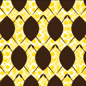 This pattern design melds the vibrancy of African culture with a passion for soccer. The background features an abstract representation of the iconic Moses Mabhida Stadium arc, creating a dynamic and rhythmic flow. In the foreground, a bold shield with spires symbolizes strength and unity. The color palette of yellow, white, and dark brown evokes energy, brightness, and warmth, reflecting both the excitement of the sport and the rich heritage of African traditions. The result is a visually striking design that celebrates athleticism and cultural pride.