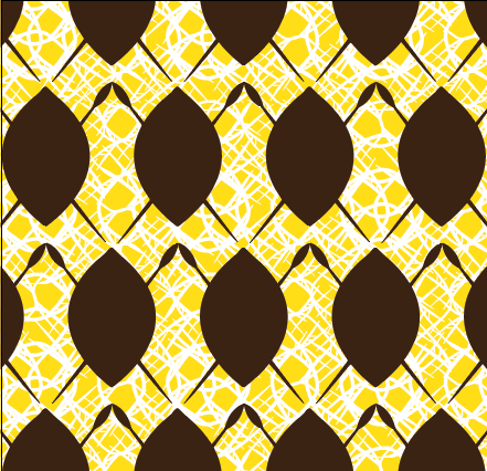 This pattern design melds the vibrancy of African culture with a passion for soccer. The background features an abstract representation of the iconic Moses Mabhida Stadium arc, creating a dynamic and rhythmic flow. In the foreground, a bold shield with spires symbolizes strength and unity. The color palette of yellow, white, and dark brown evokes energy, brightness, and warmth, reflecting both the excitement of the sport and the rich heritage of African traditions. The result is a visually striking design that celebrates athleticism and cultural pride.