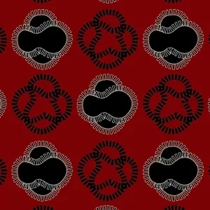 Mugathi Falu Red Print by Mugure for Unda Meta. Available in Black and white on a falu red background