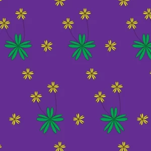 Piuwa floral repeat pattern by Shilesii. Colours in purple, green and yellow.