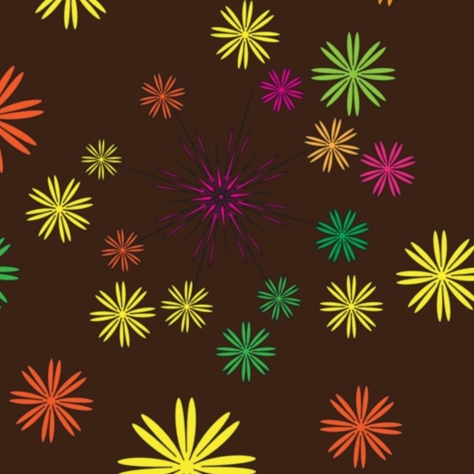 Blossom pattern design by S.Shilesi. A splash of flowers on a dark brown earth tone.