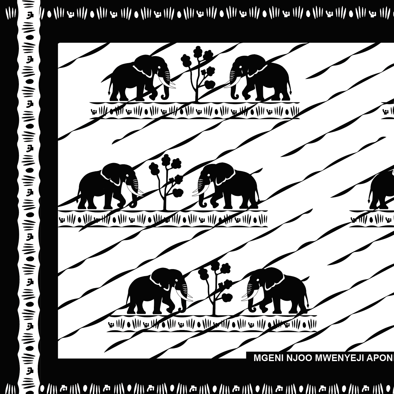 Pattern design "Mgeni Njoo 2" a wise Swahili expression in forest green and coffee brown