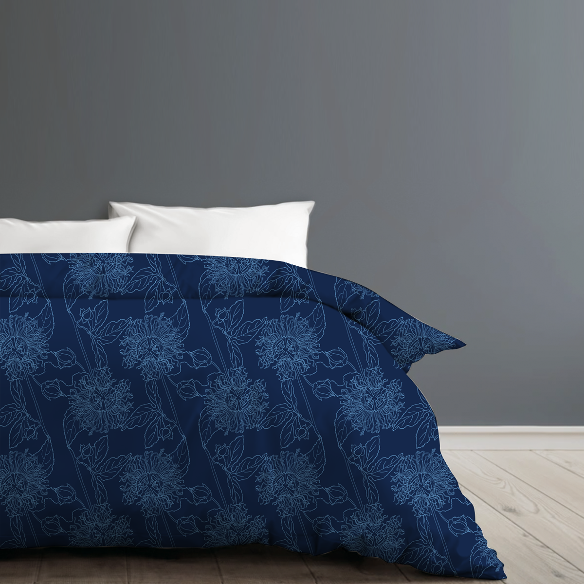 Passiflora Denim duvet cover by © 2025 Nanjala Design for UndaMeta