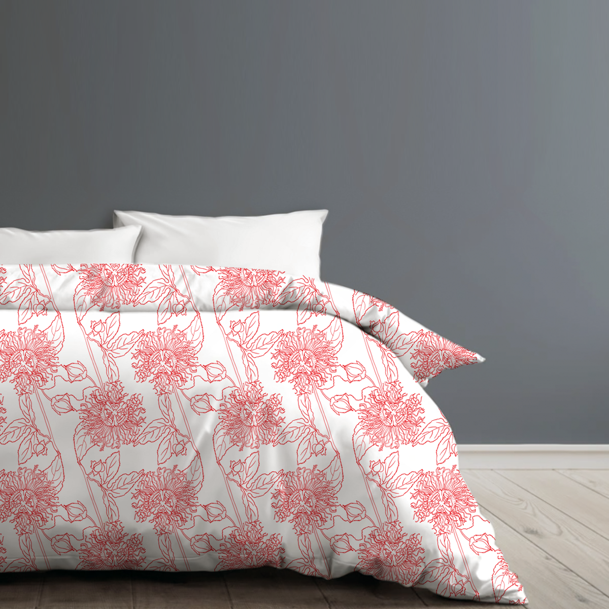 Passiflora Flame duvet cover by © 2025 Nanjala Design for UndaMeta