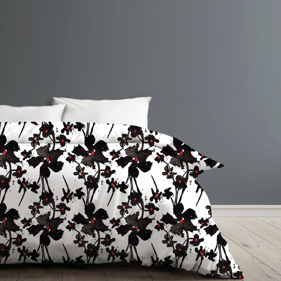 Black Petals duvet cover by © 2025 Nanjala Design for UndaMeta