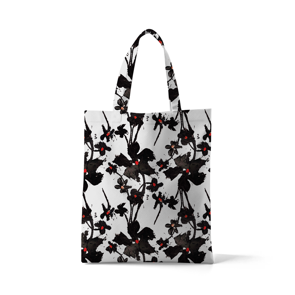 Black Petals tote bag by © 2025 Nanjala Design for UndaMeta