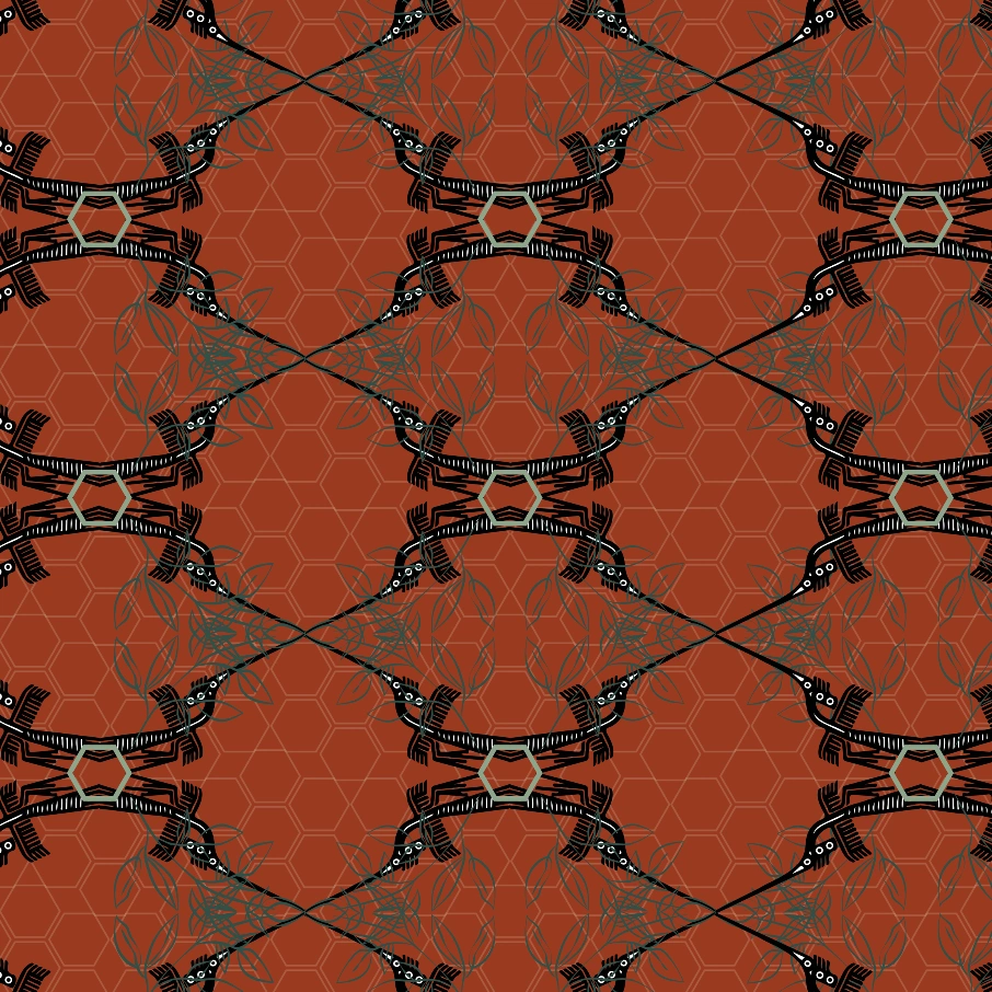 Nature's architect, by Prudence Nailantei, burnt sienna, olive green, black, white.