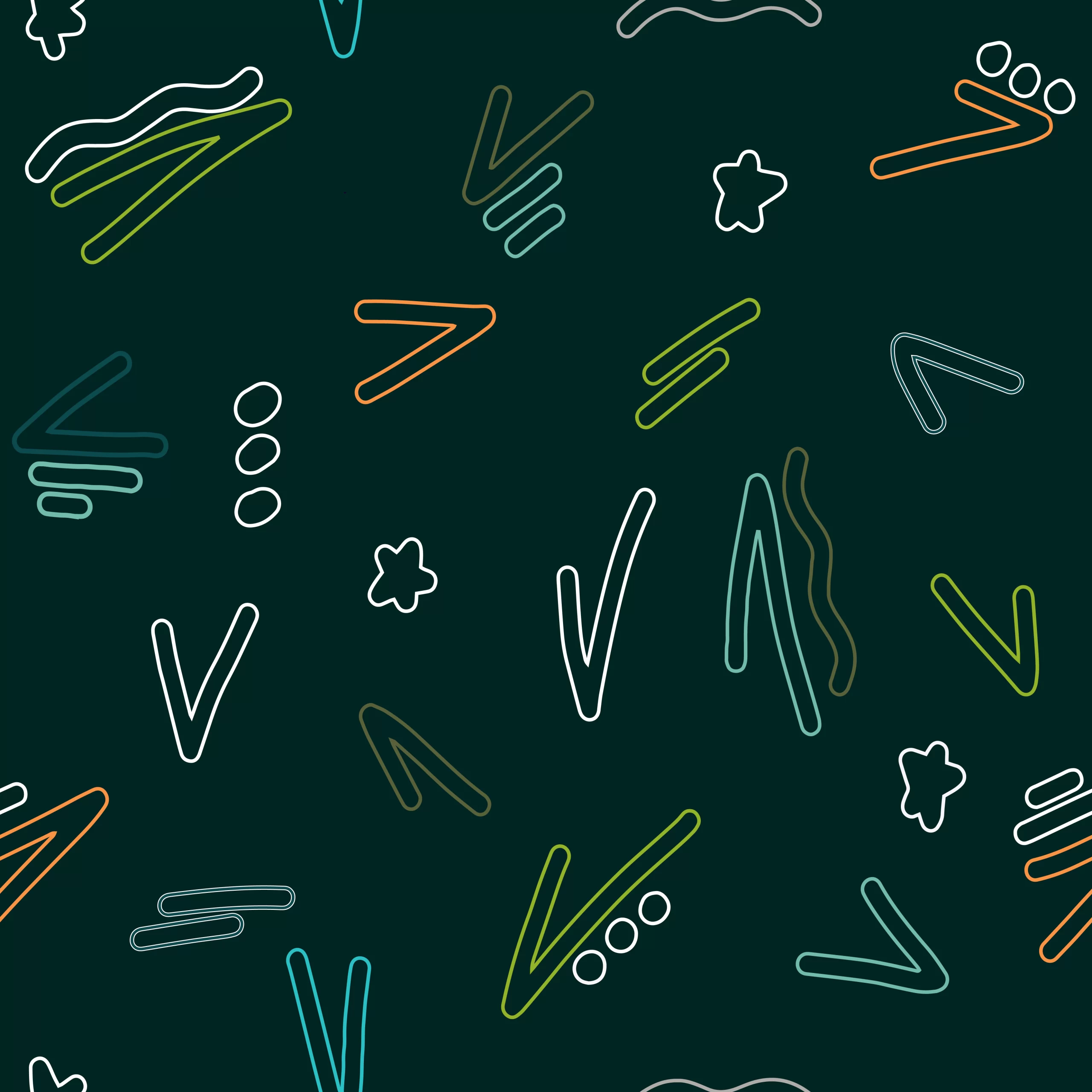 abstract, outline, random stroks, dots, stars, green, simple