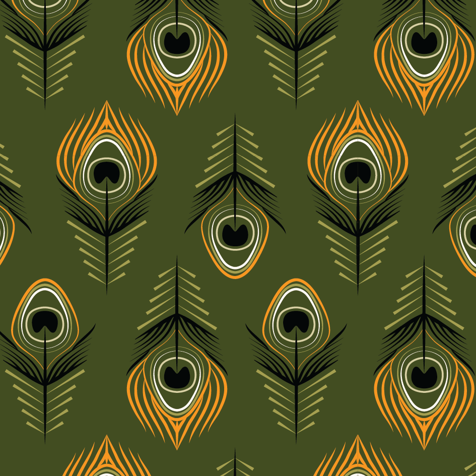 Jungle Feathers by Untidylines in green and orange for Undameta.