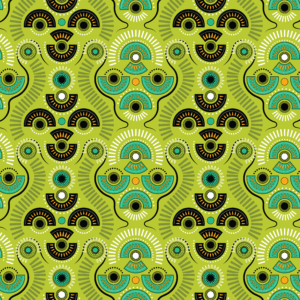 Walk Through The Past a pattern design by Untidylines for Undameta. Colours in tangerine, mint green and turquoise.