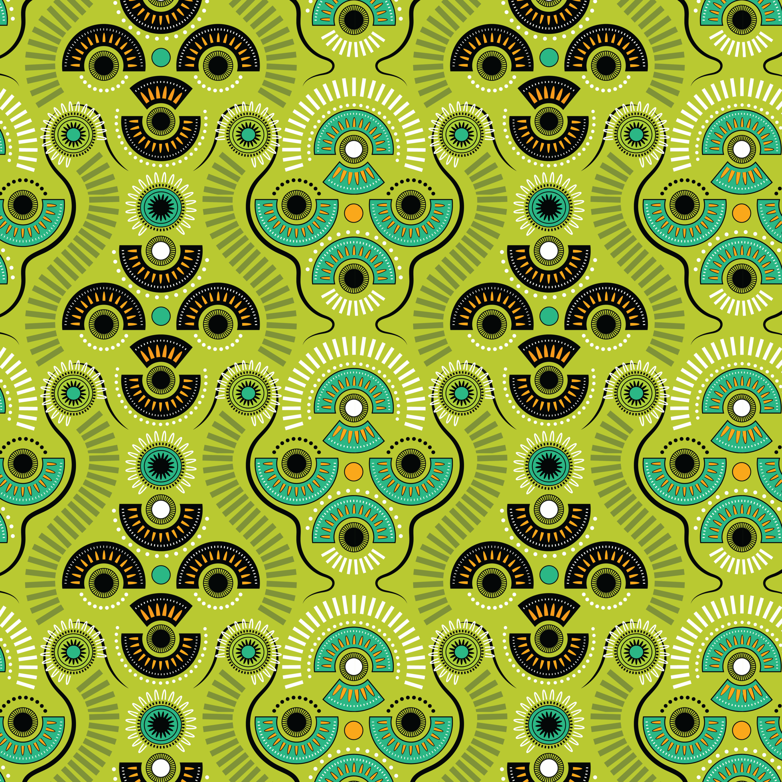 Walk Through The Past a pattern design by Untidylines for Undameta. Colours in tangerine, mint green and turquoise.